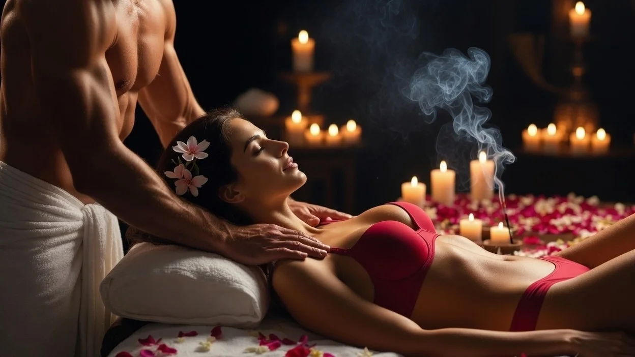 Doorstep massage and wellness setup with spa oils and towels in Bangalore